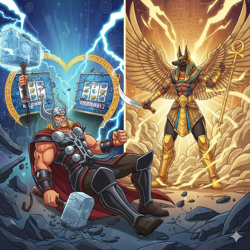 rsg雷神之錘2對決atg戰神賽特2主題圖,雷神手持雷神之鎚對戰戰神賽特2角色畫面